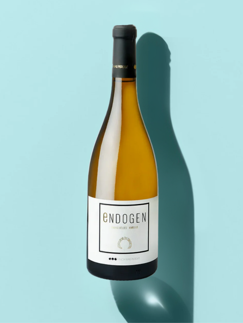 A bottle of Endogen White wine from the small family producer Finca Mas Perdut